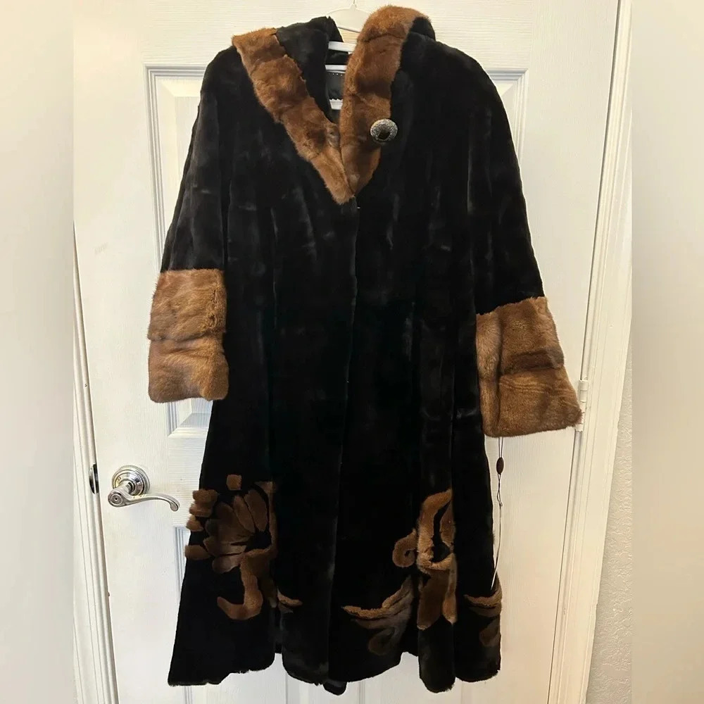 ! Original Black Nafa Mink Coat black Fur Collection NEW